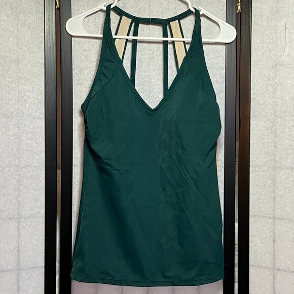Kona Sol Other - Kona Sol Ribbed V Neck Stretch Strappy Racerback Swim Tankini Top Green NWT